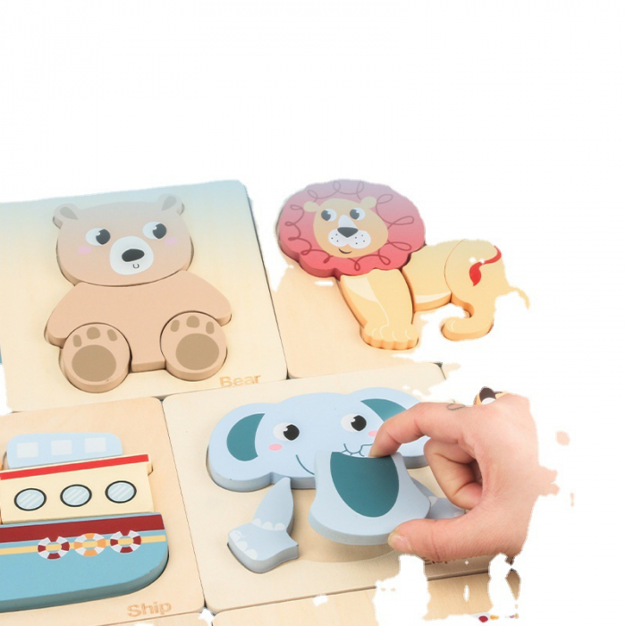 Set 4 Puzzle 15 x 15 cm, Lemn, Animale salbatice, 16 piese, Montessori, 3 ani+ [3]