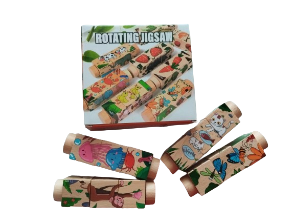 Set 4 Puzzle Rotativ cu cate 3 cuburi, lemn, animale, Rotating Jigsaw, 12 luni+, EduJucarii [9]