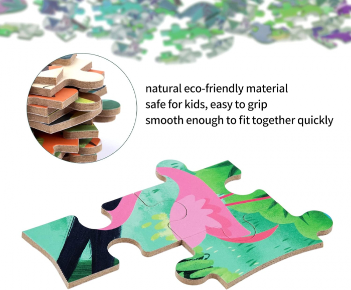Set 5 Puzzles pentru incepatori, Diferite Nivele de Complexitate, Cutie Metalica, Flamingo si animale de padure, 3 ani + [4]