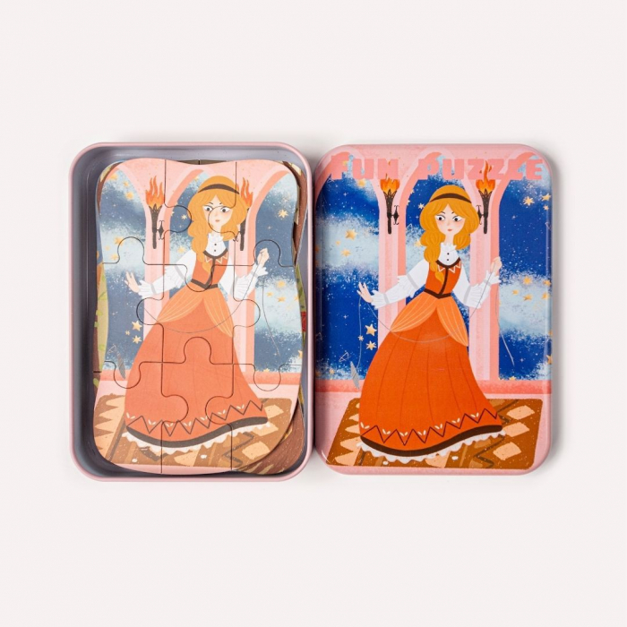 Set 5 Puzzles pentru incepatori, Diferite Nivele de Complexitate, Cutie Metalica, Printese, Zane si Sirene , 3 ani + [2]