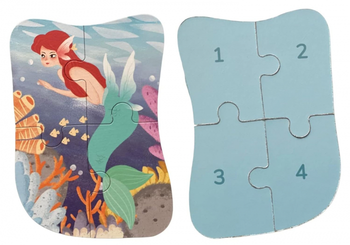 Set 5 Puzzles pentru incepatori, Diferite Nivele de Complexitate, Cutie Metalica, Printese, Zane si Sirene , 3 ani + [3]
