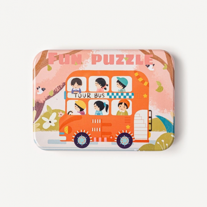 Set 5 Puzzles pentru incepatori, Diferite Nivele de Complexitate, Cutie Metalica,Vehicule, 3 ani + [6]