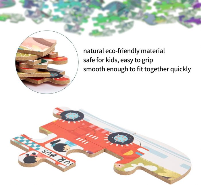 Set 5 Puzzles pentru incepatori, Diferite Nivele de Complexitate, Cutie Metalica,Vehicule, 3 ani + [4]