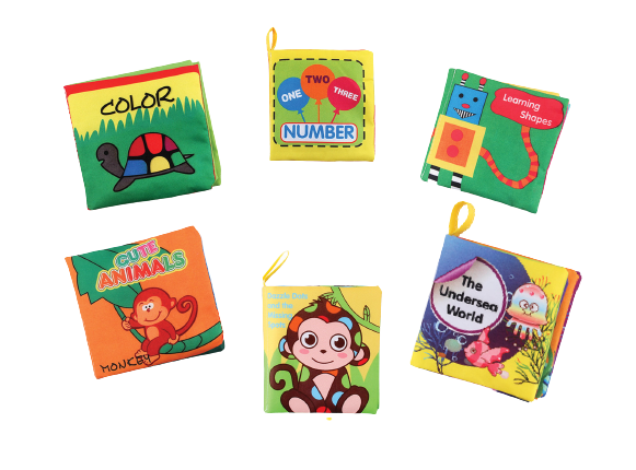 Set 6 carti senzoriale fosnitoare pentru bebelusi, cu animalute dragute, culori, numere, vietati acvatice, 4 pagini, 8 fete, 10 cm x 2,5 cm x 9 cm - EDUJUCARII [1]