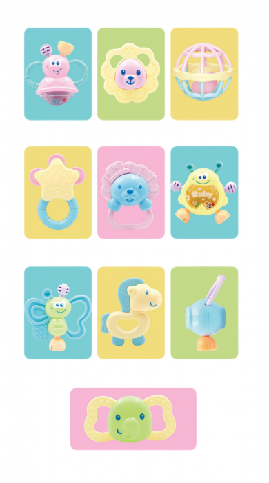 Set 10 piese jucarii zornaitoare pentru bebelusi, jucarii pentru dentitie, cutie de transport frumos colorata cu roz, 0 luni, Edujucarii - Little Tin Lok [6]