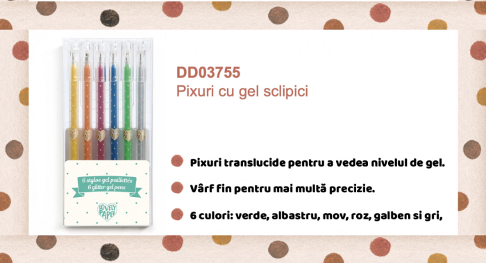 Set cu 6 roll-gel (markere) cu sclipici, Djeco [4]