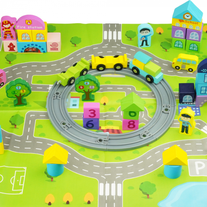 Set Cuburi constructie Oraselul cu Trenulet din lemn, Train Railway City, Beilaluna, 3 ani+ [3]