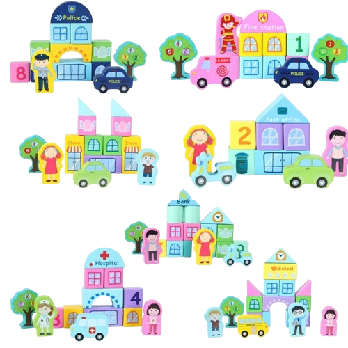 Set Cuburi constructie Oraselul cu Trenulet din lemn, Train Railway City, Beilaluna, 3 ani+ [2]