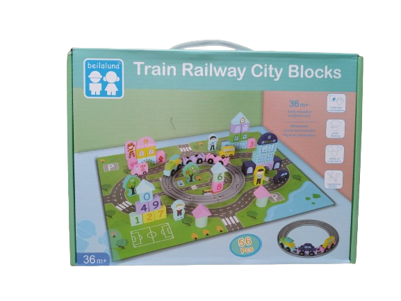 Set Cuburi constructie Oraselul cu Trenulet din lemn, Train Railway City, Beilaluna, 3 ani+ [4]