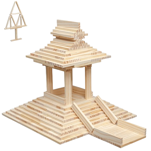 Set Cuburi de constructie, 120 piese, Lemn, Micul Arhitect, natur, 3 ani, EduJucarii [5]