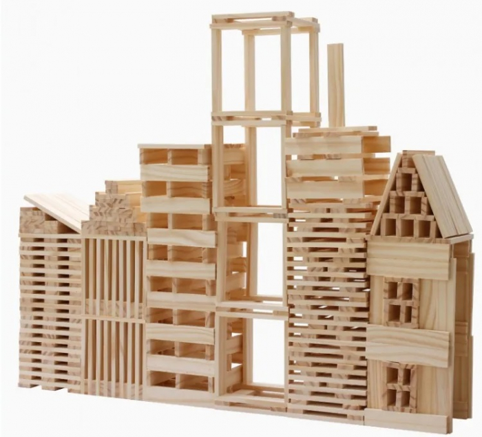 Set Cuburi de constructie, 120 piese, Lemn, Micul Arhitect, natur, 3 ani, EduJucarii [11]