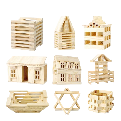 Set Cuburi de constructie, 120 piese, Lemn, Micul Arhitect, natur, 3 ani, EduJucarii [9]