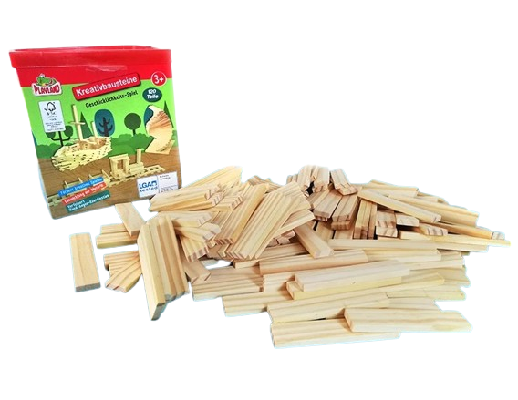 Set Cuburi de constructie, 120 piese, Lemn, Micul Arhitect, natur, 3 ani, EduJucarii [13]