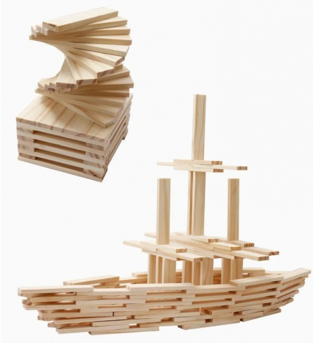 Set Cuburi de constructie, 120 piese, Lemn, Micul Arhitect, natur, 3 ani, EduJucarii [12]