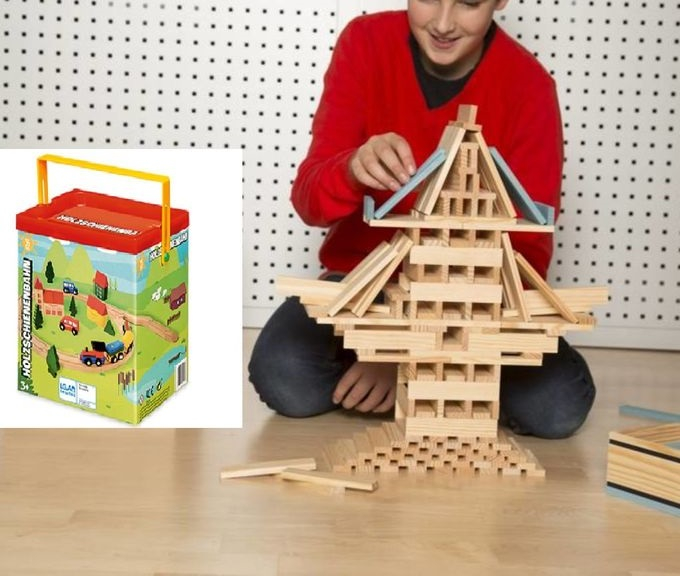 Set Cuburi de constructie, 120 piese, Lemn, Micul Arhitect, natur, 3 ani, EduJucarii [14]