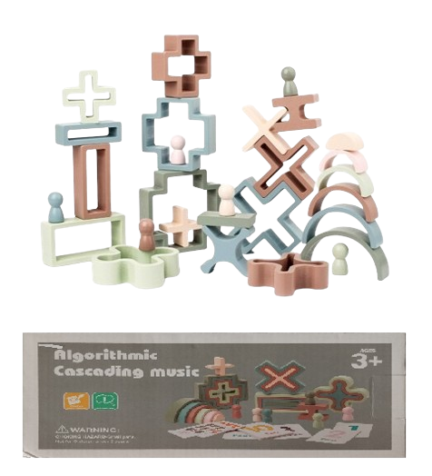 Set de 28 de piese din lemn, blocuri de constructie pentru Prescolari, Jucarii pentru dezvoltare timpurie, Educatie Montessori, Algorithmic Cascading music, 3 ani +, Edujucarii [2]
