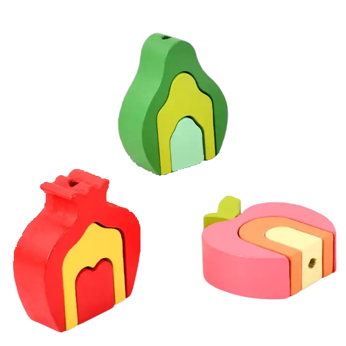 Set de 3 Turnuri de Sortat si Stivuit in Forma de Fructe, Montessori, 11 Piese, Lemn, 3 ani+, Edujucarii [3]