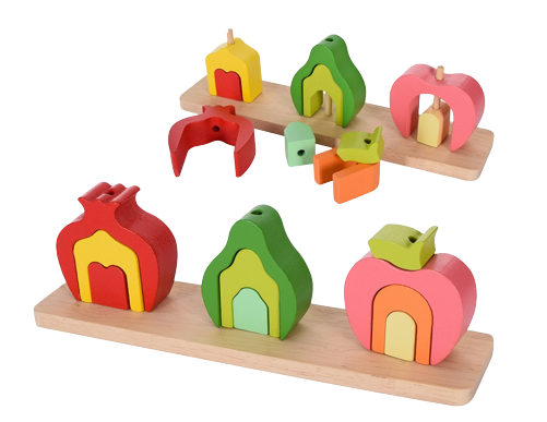 Set de 3 Turnuri de Sortat si Stivuit in Forma de Fructe, Montessori, 11 Piese, Lemn, 3 ani+, Edujucarii [1]