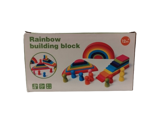 Set de 45 de piese din lemn, curcubeu, blocuri de constructie 4 in 1 Prescolari, Jucarii pentru dezvoltare timpurie, Educatie Montessori, 12 luni+ [6]