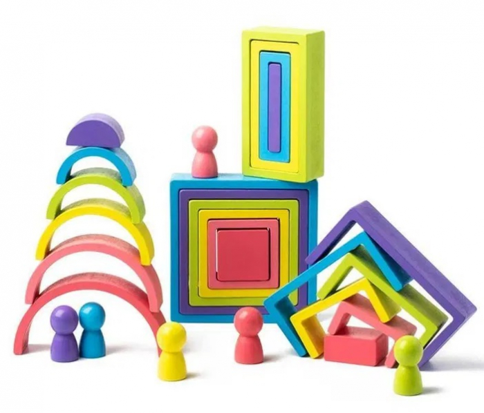 Set de 28 de piese din lemn, curcubeu, blocuri de constructie pentru Prescolari, Jucarie pentru dezvoltare timpurie, Educatie Montessori,  3 ani+ EduJucarii [2]