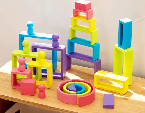 Set de 28 de piese din lemn, curcubeu, blocuri de constructie pentru Prescolari, Jucarie pentru dezvoltare timpurie, Educatie Montessori,  3 ani+ EduJucarii [7]