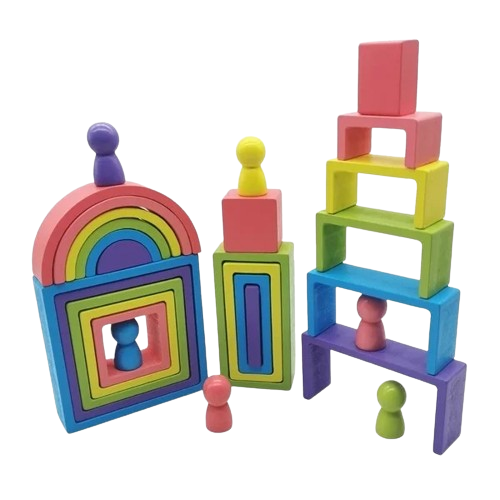 Set de 28 de piese din lemn, curcubeu, blocuri de constructie pentru Prescolari, Jucarie pentru dezvoltare timpurie, Educatie Montessori,  3 ani+ EduJucarii [8]