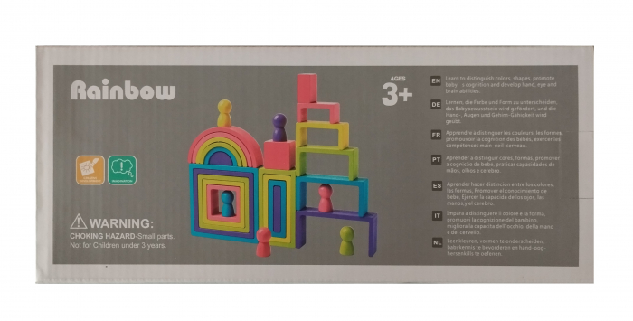 Set de 28 de piese din lemn, curcubeu, blocuri de constructie pentru Prescolari, Jucarie pentru dezvoltare timpurie, Educatie Montessori,  3 ani+ EduJucarii [9]