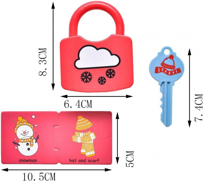 Set de 6  Lacate, 6 chei, cartonase de asociere cu imagini diverse, Broscuta, Norisori, Cuvinte, 18 piese, 3 ani +, Edujucarii [6]