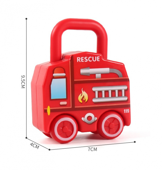 Set de 6  Lacate Masini cu Numere si 6 chei, Ambulanta, Politie, Autobuz Scolar, Camion cu Inghetata si Camion cu ceai,  Jucarie Educativa, Edujucarii [5]