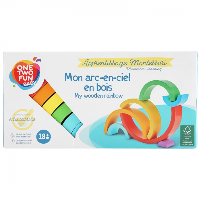 Set de 7 de piese din lemn, curcubeu, blocuri de constructie Prescolari, Jucarii pentru dezvoltare timpurie, Educatie Montessori, 18 luni+, Edujucarii [5]