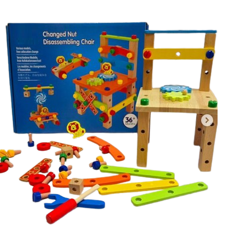 Set de constructie 3 in 1, scaun, avion, masinuta, lemn,  Montessori, 3 ani +, Edujucarii [8]