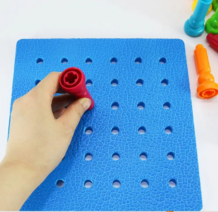 Set de constructie, stivuire, educational, cuie multicolore, 25 piese, 3 ani+ [8]
