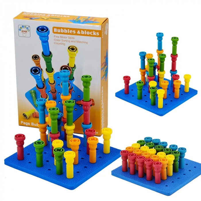 Set de constructie, stivuire, educational, cuie multicolore, 25 piese, 3 ani+ [1]