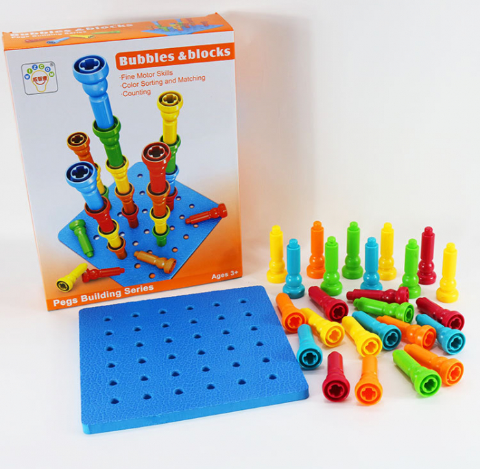 Set de constructie, stivuire, educational, cuie multicolore, 25 piese, 3 ani+ [5]