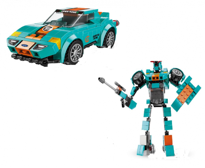 Set de constructie, Masinuta tranformabila in Robot, Gray Racing Car [4]