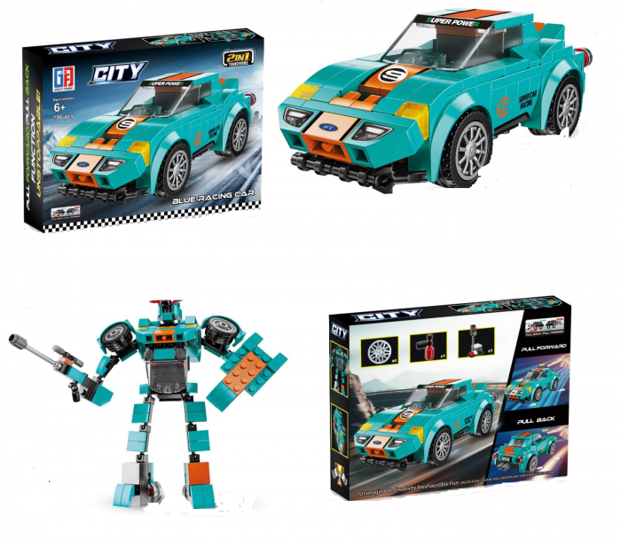 Set de constructie, Masinuta tranformabila in Robot, Gray Racing Car [1]