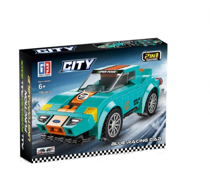 Set de constructie, Masinuta tranformabila in Robot, Gray Racing Car [2]