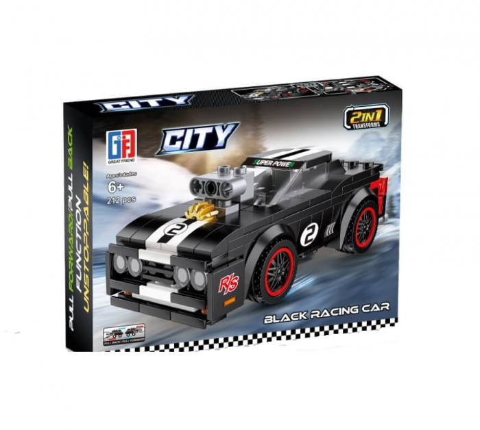 Set de constructie, Masinuta tranformabila in Robot, Gray Racing Car [3]