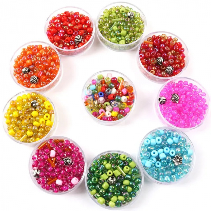 Set de creatie pentru 30 bratari din margele colorate, cu 10 cutii de margele si accesorii, Multicolor, 8 ani + [4]
