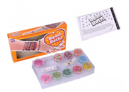 Set de creatie pentru 30 bratari din margele colorate, cu 10 cutii de margele si accesorii, Multicolor, 8 ani + [2]