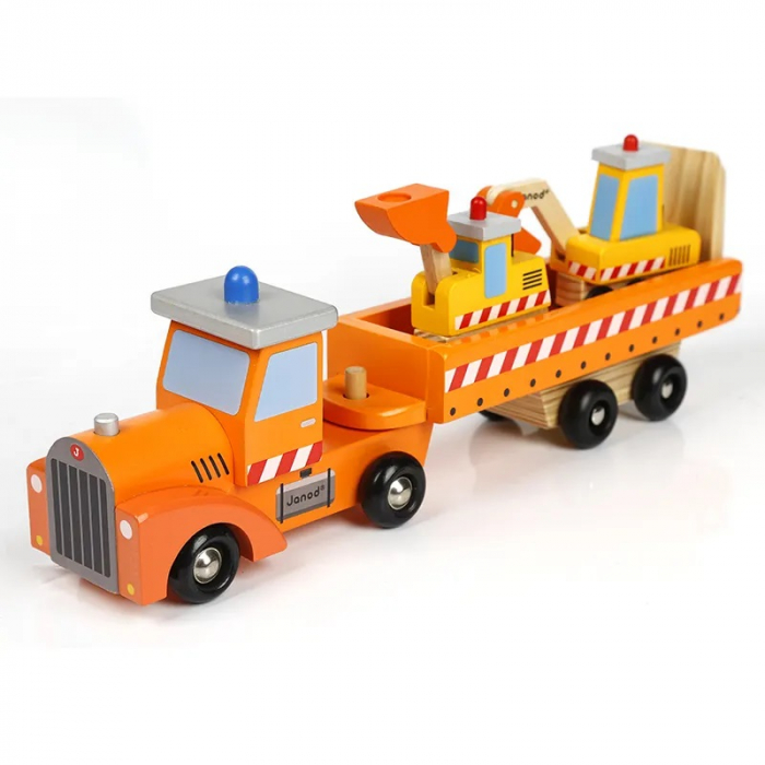 Set de Jucarii din Lemn, Tractor cu Platforma, Buldozer si Excavator, 4 Piese, 40 cm, 3 ani+ [6]