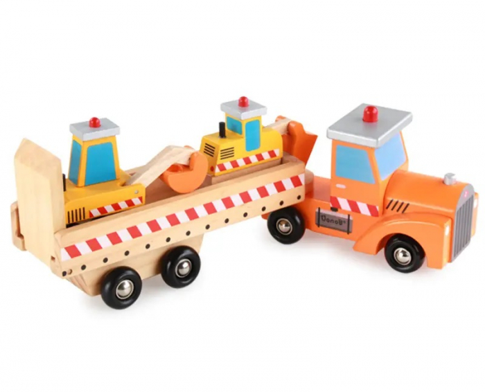 Set de Jucarii din Lemn, Tractor cu Platforma, Buldozer si Excavator, 4 Piese, 40 cm, 3 ani+ [2]