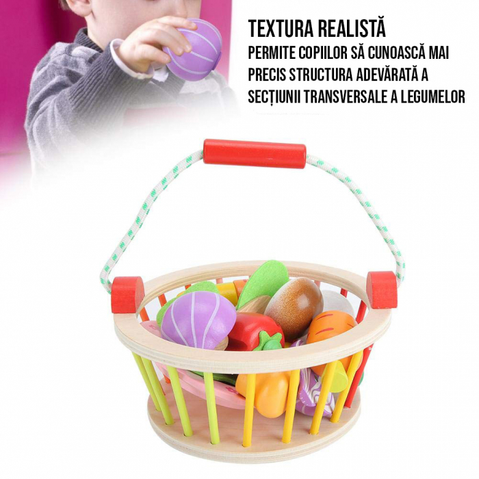 Set de jucarii magnetice de feliat, Cosulet cu legume din lemn, Set de bucatarie pentru joaca, 17 piese, 3 ani+, Edujucarii [9]