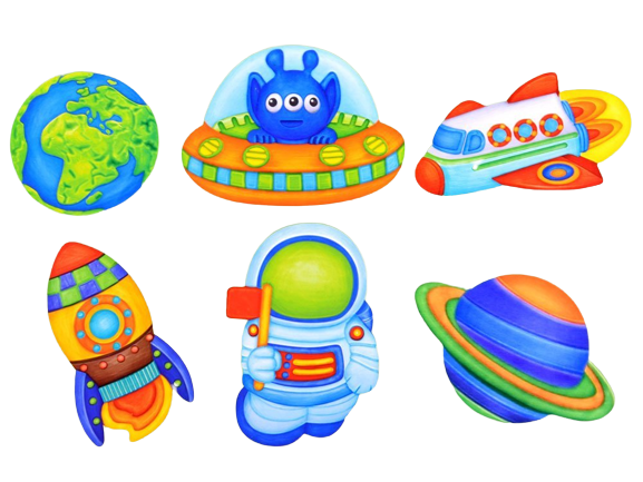Set de pictat si creat magneti, Space, 6 forme diferite, planeta cu inele, Terra, rachete, 2 astronauti - Color day [3]