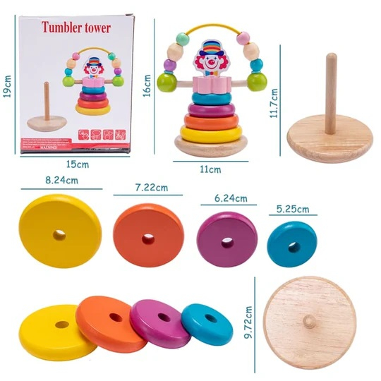 Set Educativ si Interactiv, Turn de Stivuit, Clovn cu labirint motricitate, 6 Piese, + 12 Luni, EduJucarii [6]