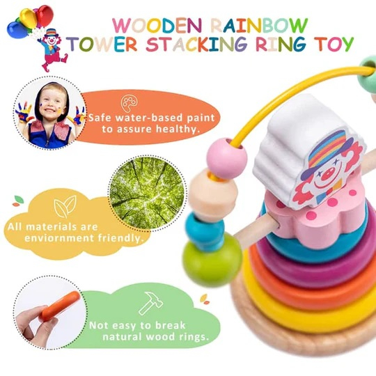 Set Educativ si Interactiv, Turn de Stivuit, Clovn cu labirint motricitate, 6 Piese, + 12 Luni, EduJucarii [3]