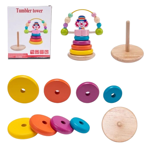 Set Educativ si Interactiv, Turn de Stivuit, Clovn cu labirint motricitate, 6 Piese, + 12 Luni, EduJucarii [2]