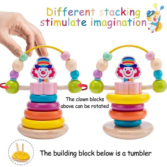 Set Educativ si Interactiv, Turn de Stivuit, Clovn cu labirint motricitate, 6 Piese, + 12 Luni, EduJucarii [4]