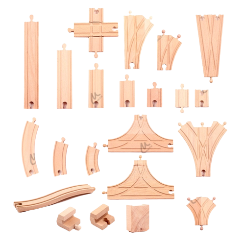 Set Mare Circuit de Tren din lemn, cu locomotiva electrica si o multime de detalii de jucat in tot orasul, 95 piese, Wood Mom [4]