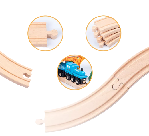 Set Mare Circuit de Tren din lemn, cu locomotiva electrica si o multime de detalii de jucat in tot orasul, 95 piese, Wood Mom [10]